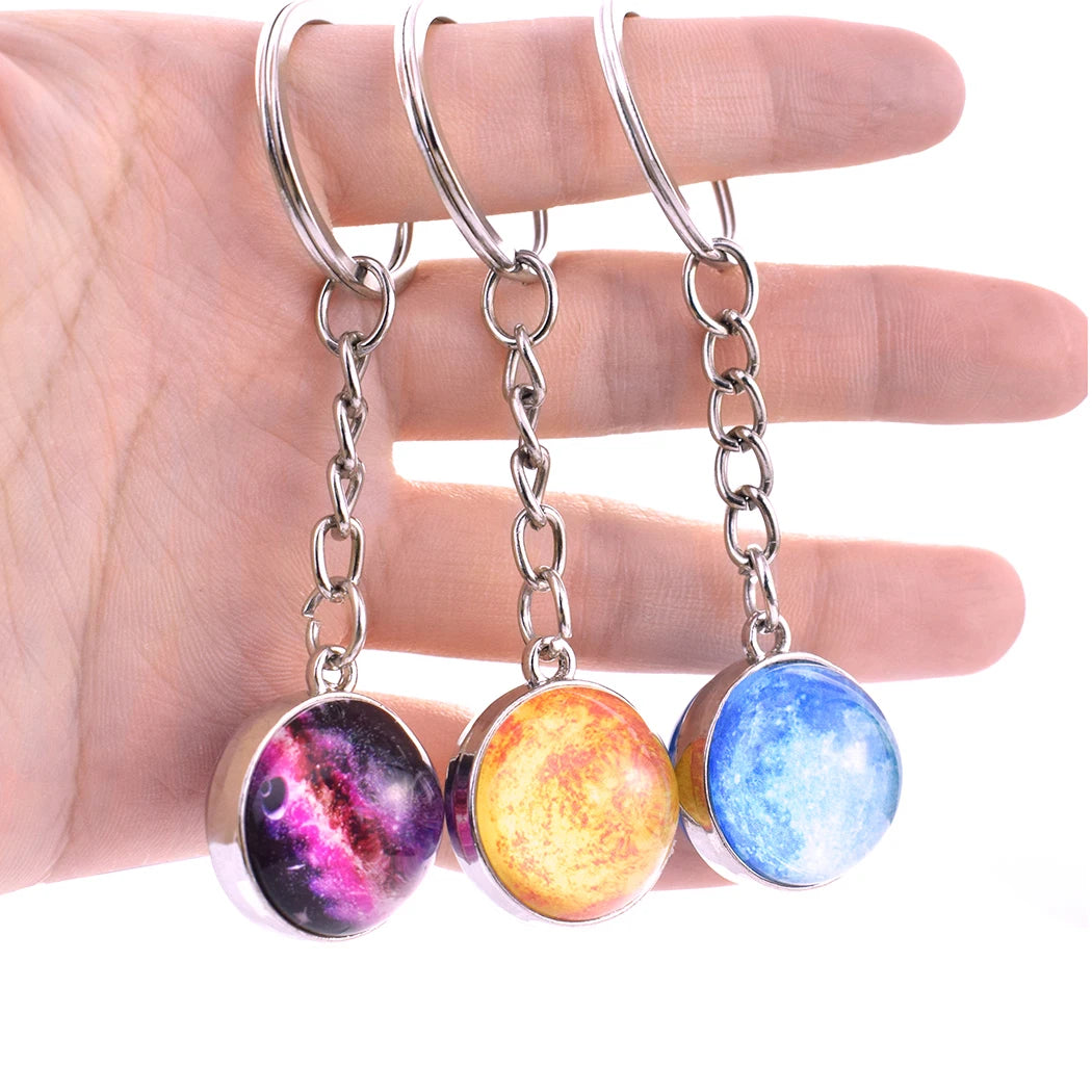 Hot Sale New Fashion Nebula Jewelry Galaxy Planet Double Side Glass Ball Pendant Keychain for Astronomy Enthusiast Gifts