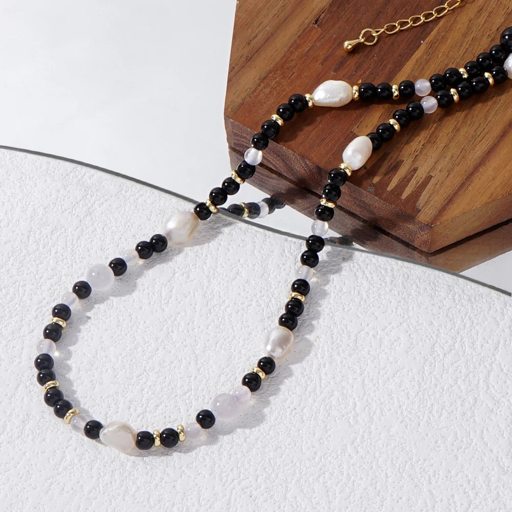 Go2boho Bohemian Design Black Crystal Beads Fashion Jewelry Summer Freshwater Pearls Necklaces for Women Delicate Beach Gifts