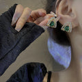 S925 Silver Post Vintage Emerald and Diamond Zirconia Stud Earrings for Women Rhinestone Zircon Micro-inlaid Stud Earring