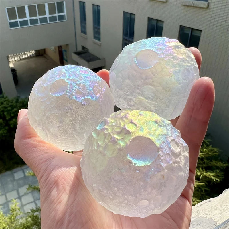 Aura Quartz Sphere Rainbow Crystal 5cm Angel Aura Clear Quartz Moon  for Sale