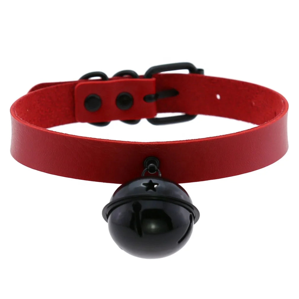Harajuku Rock Goth Black Bells Pendant PU Leather Choker Necklace