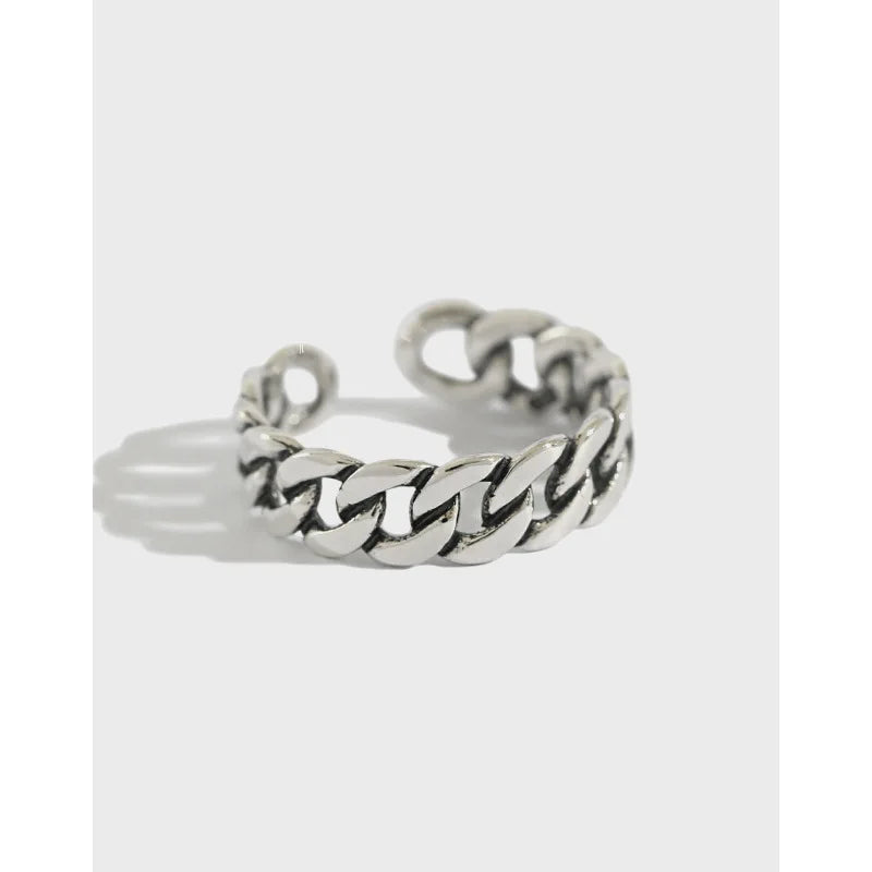 New Unique Design S925 Sterling Silver Chain Pattern Resizable Vintage Ring for Women Jewelry AR973