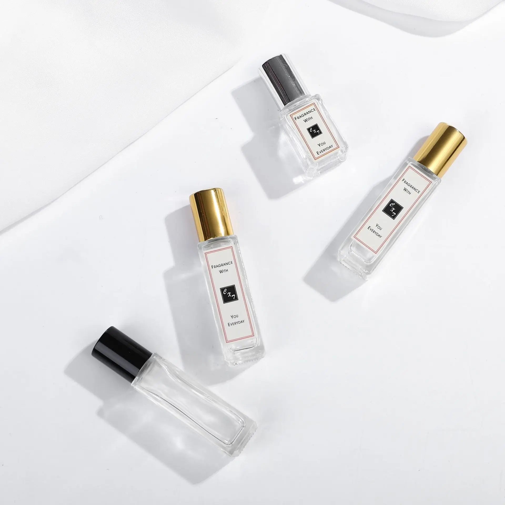 Fancy Colorful  Black pink Clear Roll on 10ml Glass Roller Bottle 10 ml Glass Perfume Roller Bottles for Essential Oils