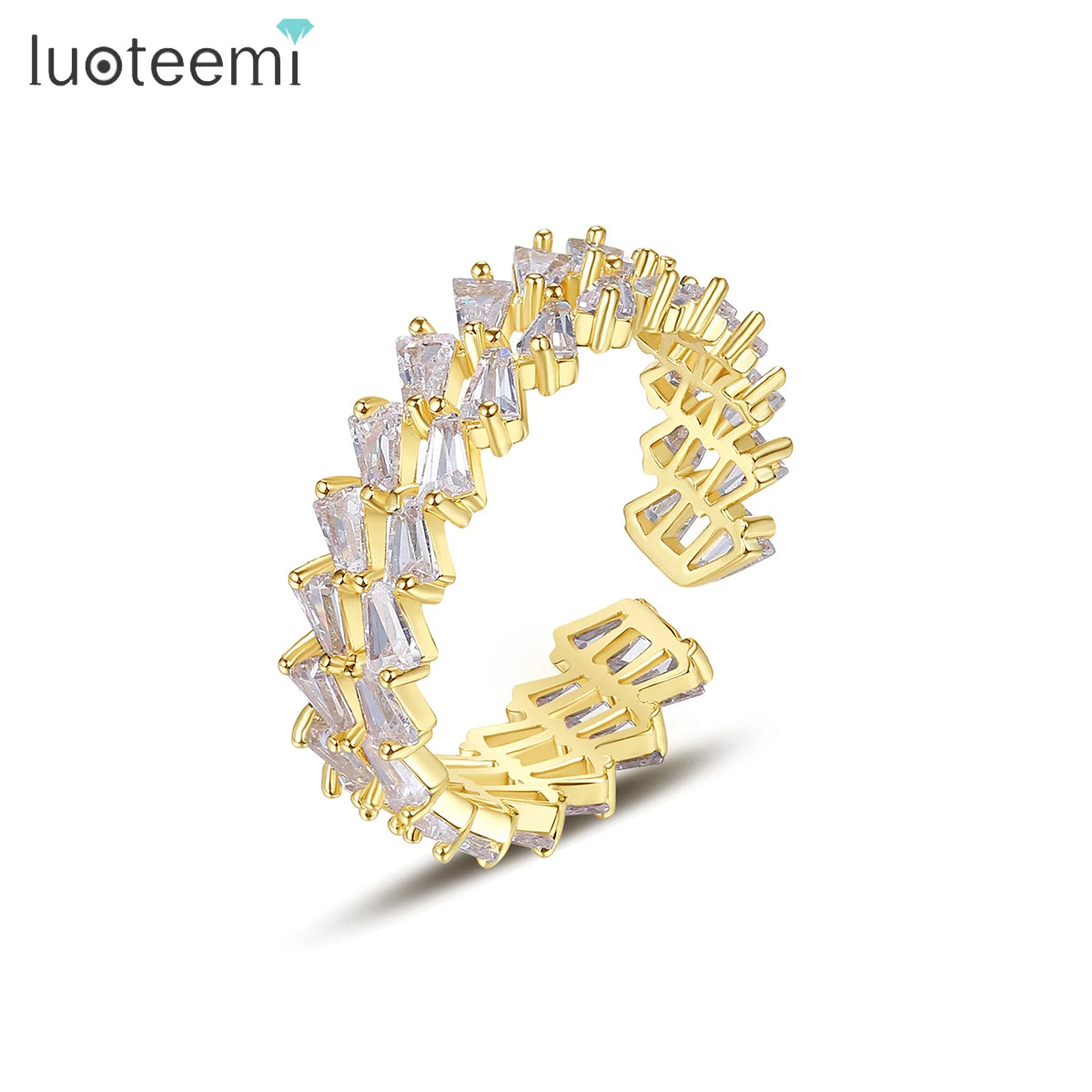 LUOTEEMI Woman 2026 New Stylish Open Jewelry Wedding Gold Luxury Zircon Engagement Finger Ring for Girl