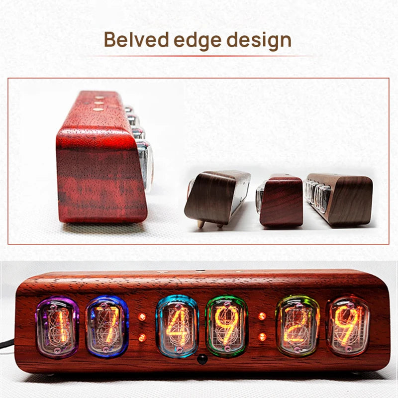 6-Bit Glow Clock IN12 Tube IN12 Nixie Digital LED Clock Gift Safflower Pear DIY Black Walnut Wood Tube Clock