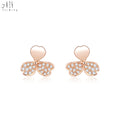 Hot Selling Trendy Design Fine Three Leaf Lucky Grass Earrings Jewelry 18K Solid Rose Gold Real Natural Diamond Stud Earrings