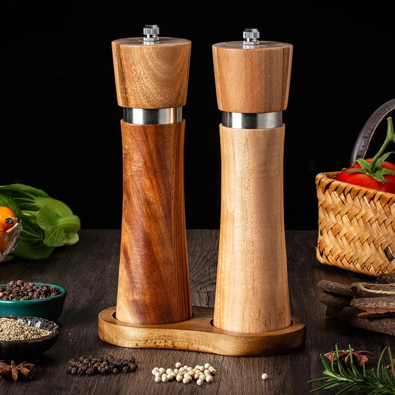 Kitchen Gift Manual Spice Mill Set of 2 Adjustable Coarseness Wooden Salt and Pepper Grinder Manual Wood Spoon Pepper Mill Set