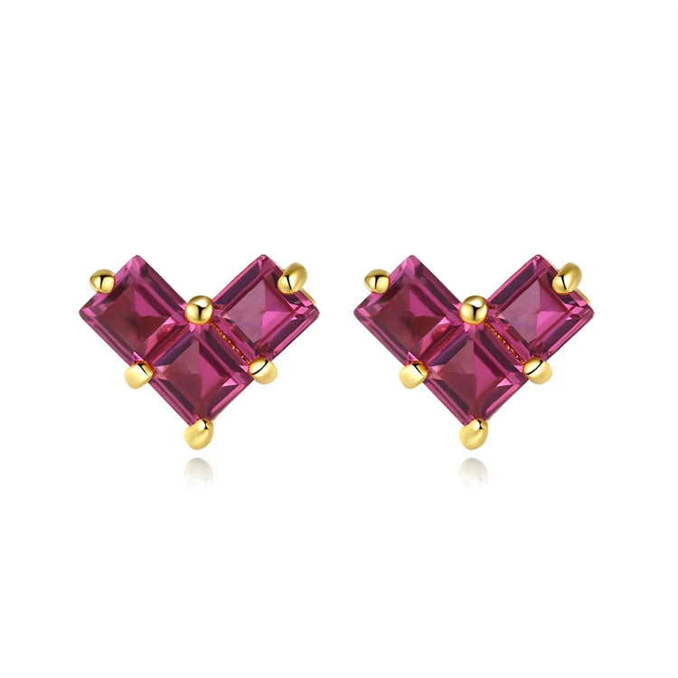 Fine Jewelry 925 Sterling Silver Heart Shape Gemstone Stud Earrings for Women