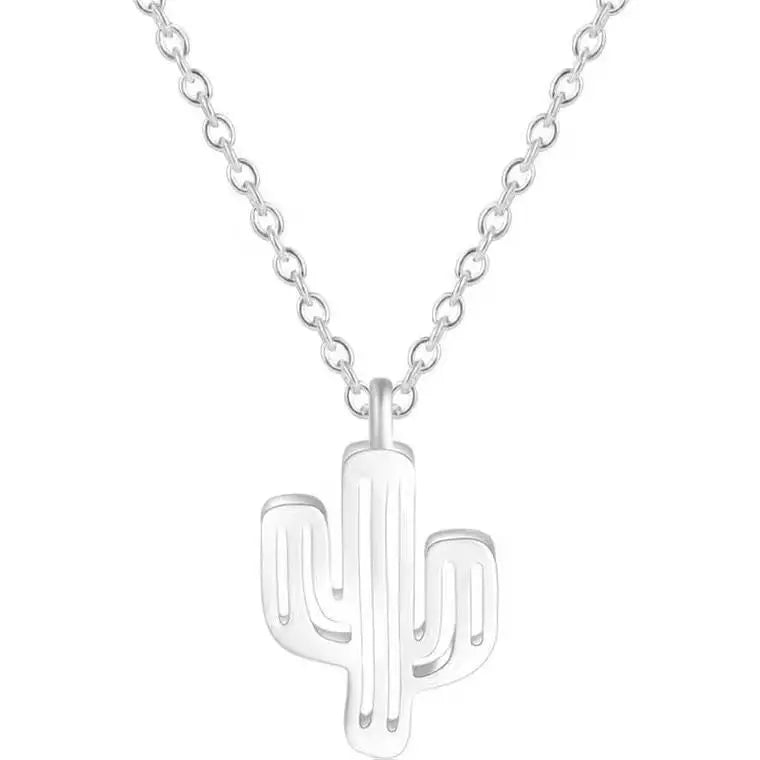 Factory Wholesale Silver Cactus Necklaces Pendant Fashion Silver Plated Jewelry Statement for Women