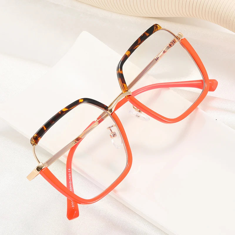 TR90 Metal Square Oversized Designer Eyewear Anti Blue Light Glasses 2025 Colorful Eyeglasses Frame Optical Women