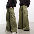 Hight Street Hip Hop Wide Leg Denim Pants  Green Wash Pocket Cargo Loose Jeans Men Custom Baggy Jeans Flared