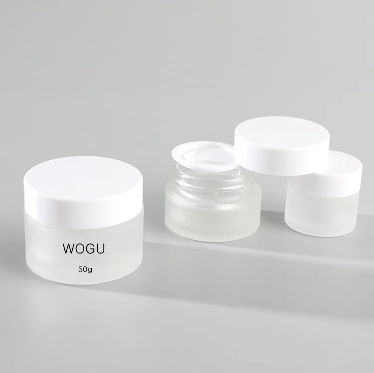 Free Sample Matte Frosted clear Glass Container White Lid 5g 10g 20g 30g 50g Small Skin Care Cosmetic Bottles Cream Jars