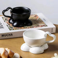 Handmade Blue Ceramic Heart Coffee Mug Cute Cloud Cup and Saucer