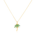 Joacii Jewelry 925 Sterling Silver 18K Plated Trees Palm Tree Created Emerald Gold Plate Pendant Necklace