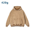 Retro 420 Grams  Front Logo  Autumn Anti-Pilling Feature Heavy Washed Vintage 100% Cotton Sweatshirt Trendy Hooded Hoodie