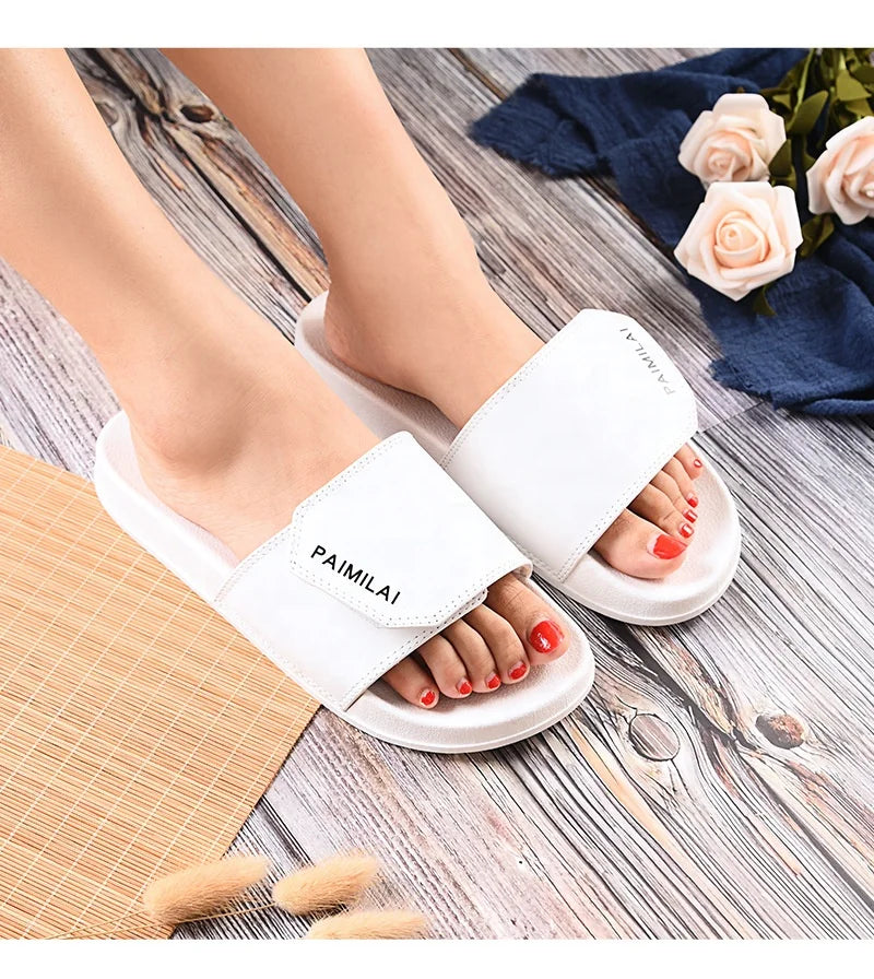 Men's & Women's Comfortable White Slipper Adjustable Strap Non-slip Anti-Slippy Open Toe Thick Sole Slides Sandals for Ladies