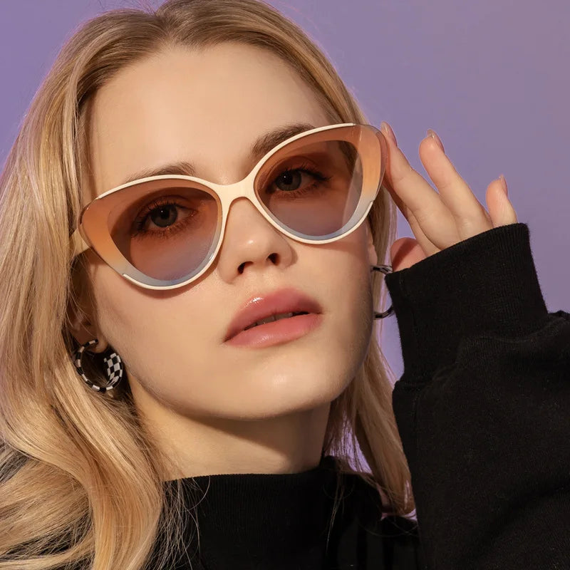 Designer Cat Eye Sunglasses with Leopard Print Anti-UV Green Metal Frame Sun Glasses Geometrical Lunettes De Soleil Brand