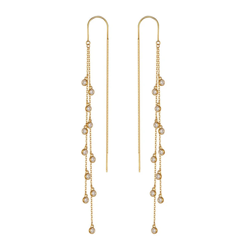 New Style S925 Sterling Silver Long Tassel Earrings Inlay Diamond Earring Wire Ear Fashion Jewelry Earrings Women Girls Gift