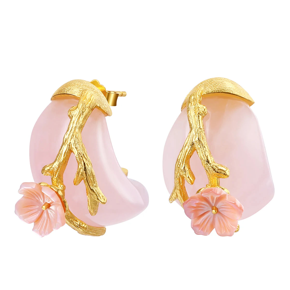 Lotus Fun New Silver Plum Flower Stud Natural Stone Earring