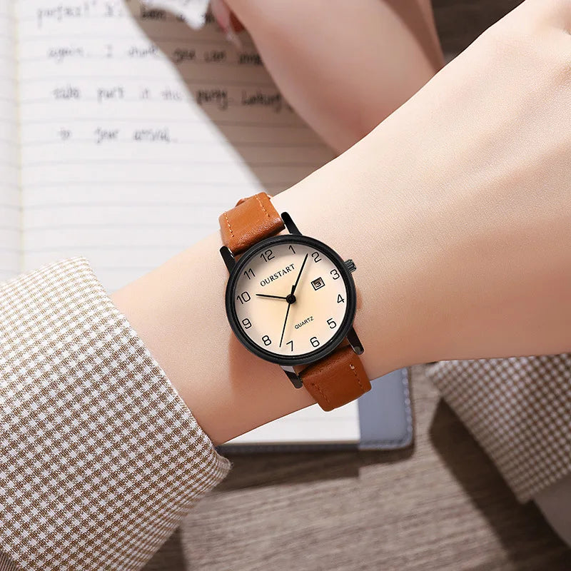 Fashion Luxury Quartz Watch for Women Elegant Leather Strap Watch Gifts Calendar Trend Simple Ladies Watch