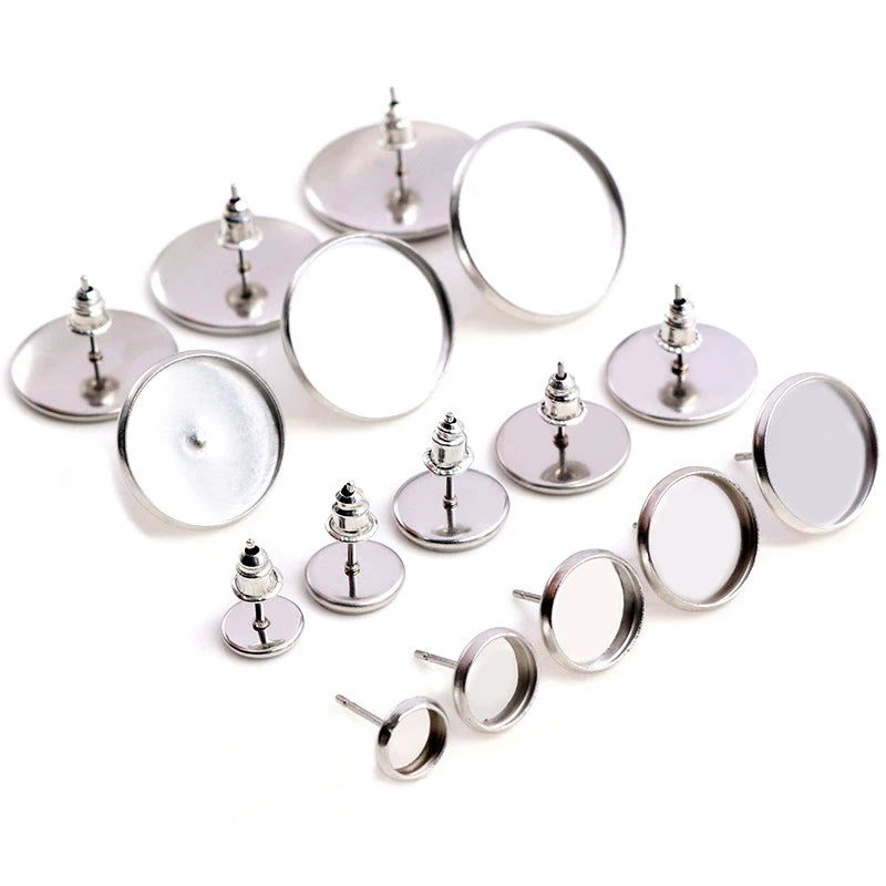 20pcs 6-20mm Stainless Steel Earring StudsEarrings Blank/Base Setting Bezel Fit 6-20mm Glass Cabochons DIY Jewelry Findings