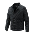 Autumn Winter Men's Stand Collar Cotton-Padded Jacket Casual Diamond Collar Coat with Zipper Closure Lightweight Canvas Fabric