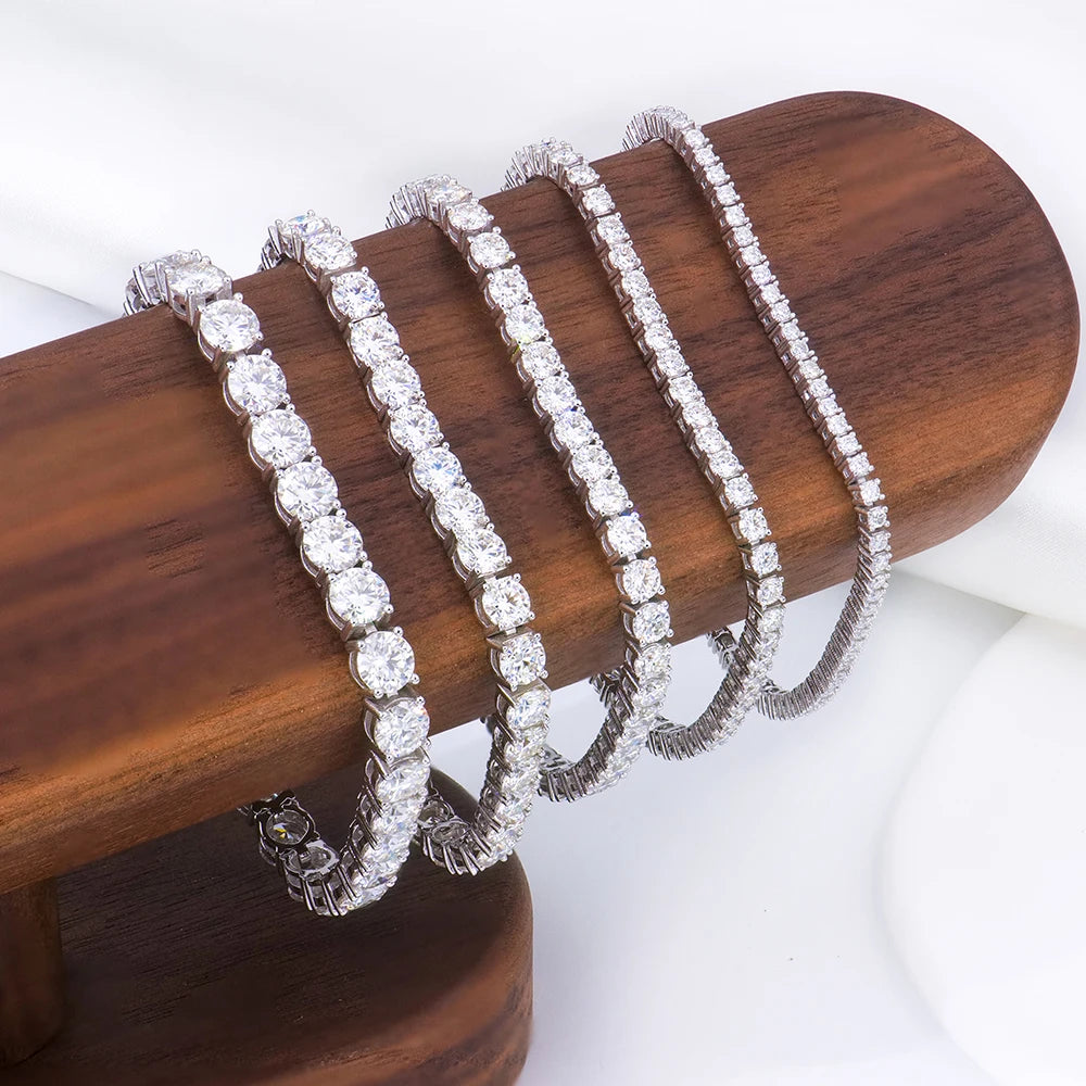 Hip Hop 2-6mm 925 Sterling Silver GRA VVS Ice Tennis Bracelet Mossanite Moissanite Diamond Jewelry for Men and Women Gift