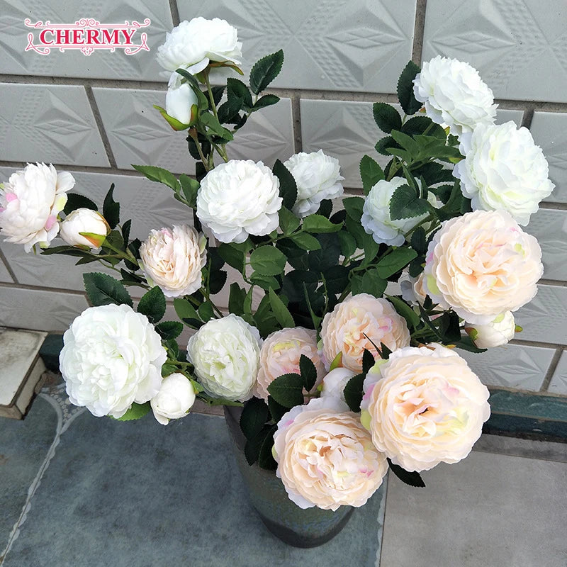 Wholesale 3 Heads Silk Peony Artificial Flowers for Wedding Decorative