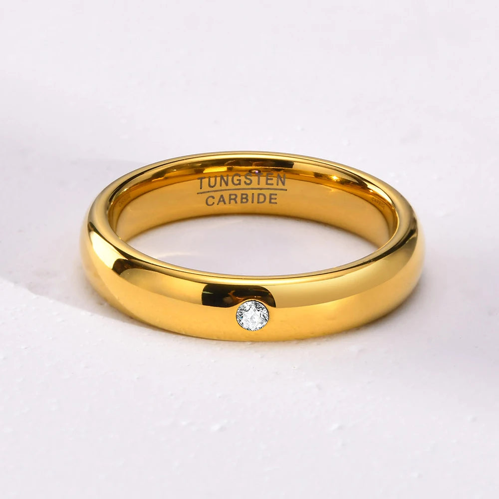 Wholesale Price Women Men Classic 4mm Inlay Cz Diamond Domed Tungsten Wedding Rings for Couple