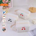 Fashion Hand-held Makeup Bag with Large Capacity Cherry Embroidery Multi-functional Toiletry Storage Bag