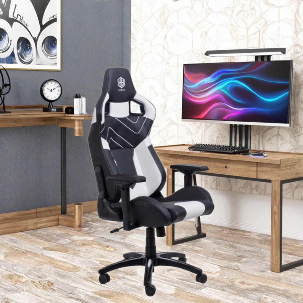 Ergonomic Leather Racing Style Executive Computer Gaming Chair with Stainless Steel Frame Reclining Adjustable Armrest