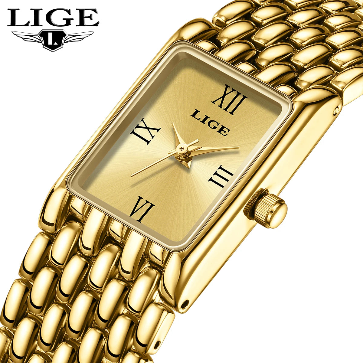 LIGE LG89156 Ladies Quartz Watch Men Business Watches Sport Waterproof Luminous Chronograph Clock Women Square Simple Wristwatch