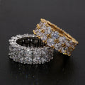 Hip Hop Jewelry Rhodium Plated Brass Full Cubic Zircon Tennis Double Row Engagement Unisex Men Eternity Bands Wedding Rings