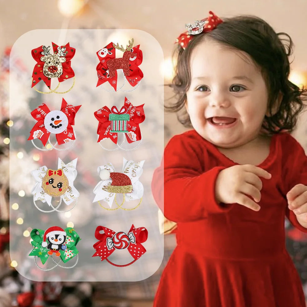 Luxury Custom Christmas Gifts Baby Hair Accessories Ribbons Sweet Cute Girl Hairbands Elastic Hair Bands Hair Ties
