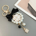 Camellia Flower Pearl Tassel Black Bow Tie Pendant Bag Decoration Shape Keychain Jewelry Key Chain for Women Bag Gift