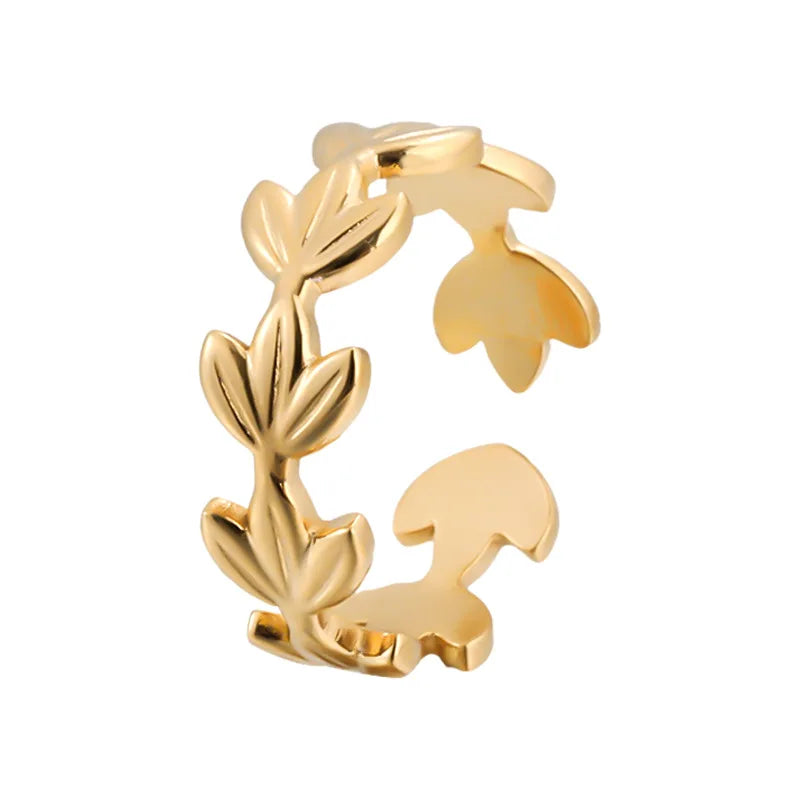 BM Eco-friendly Classic Gold Plated Stainless Steel Leaf Flower Women's Rings Daily Wear
