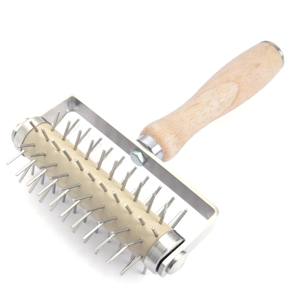 Professional Stainless Steel Pizza Dough Docker with Wooden Handle Needle Puncher Docking Roller Tool for Even Baking and Pastry