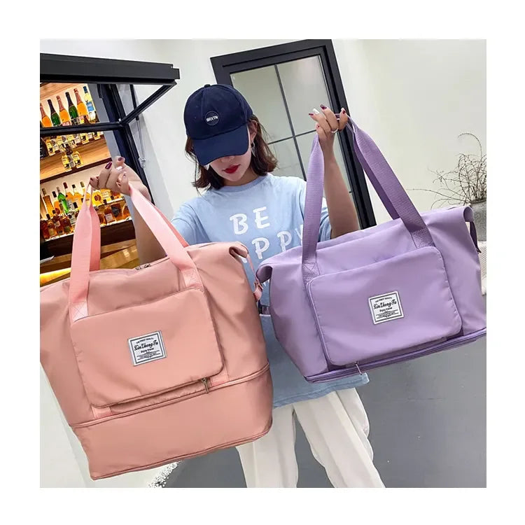Large Capacity Expandable Folding Travel Bag Waterproof Women Sports Fitness Gym Bags Travel Duffel Bags