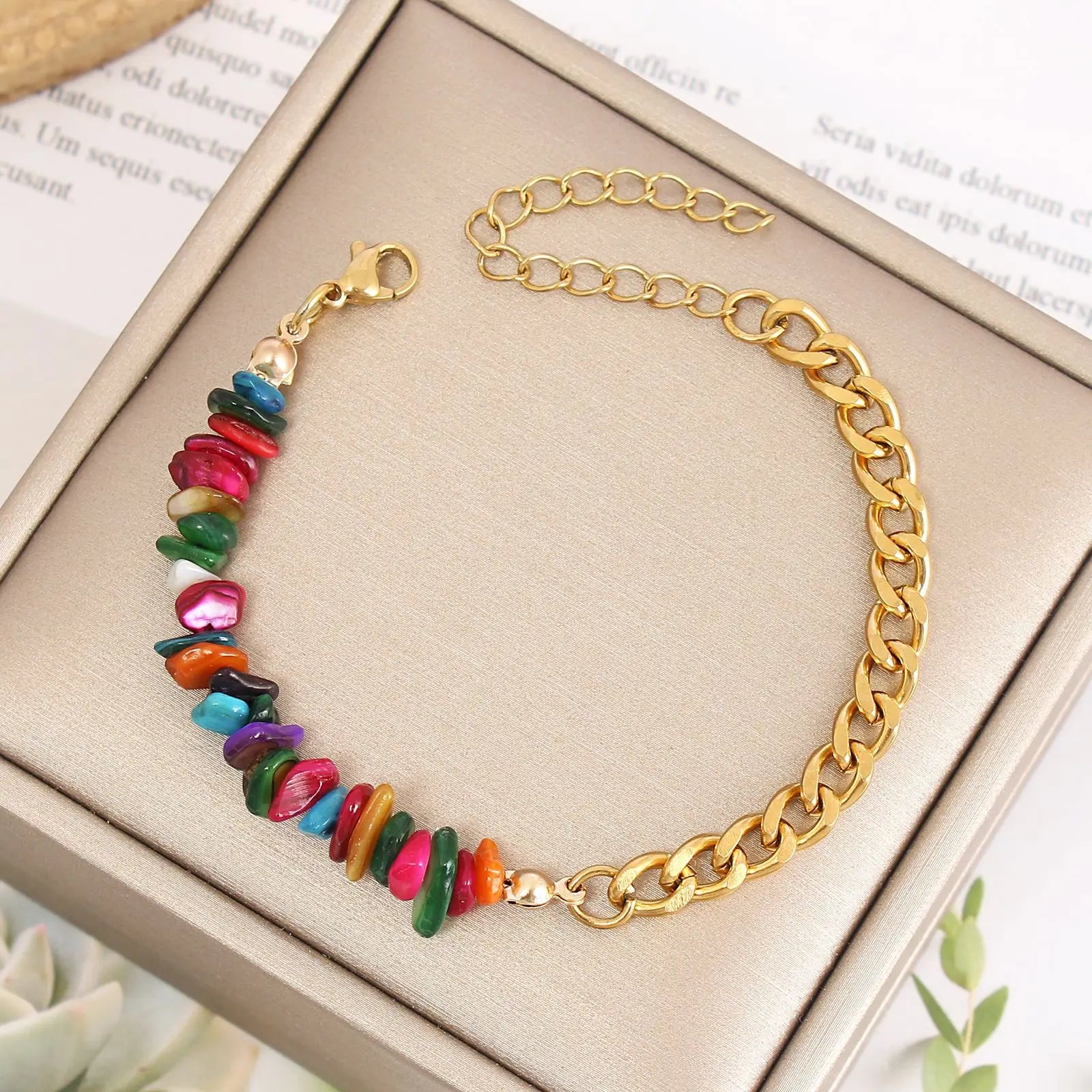 Hot Sale Holiday Color Irregular Natural Shell Bracelet Double Color Handmade Guba Bracelet Stainless Steel Bracelet for Women