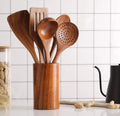Free Sample Small MOQ Wooden Kitchen Accessories Set Utensil 7 Piece Cooking Utensils With Holder