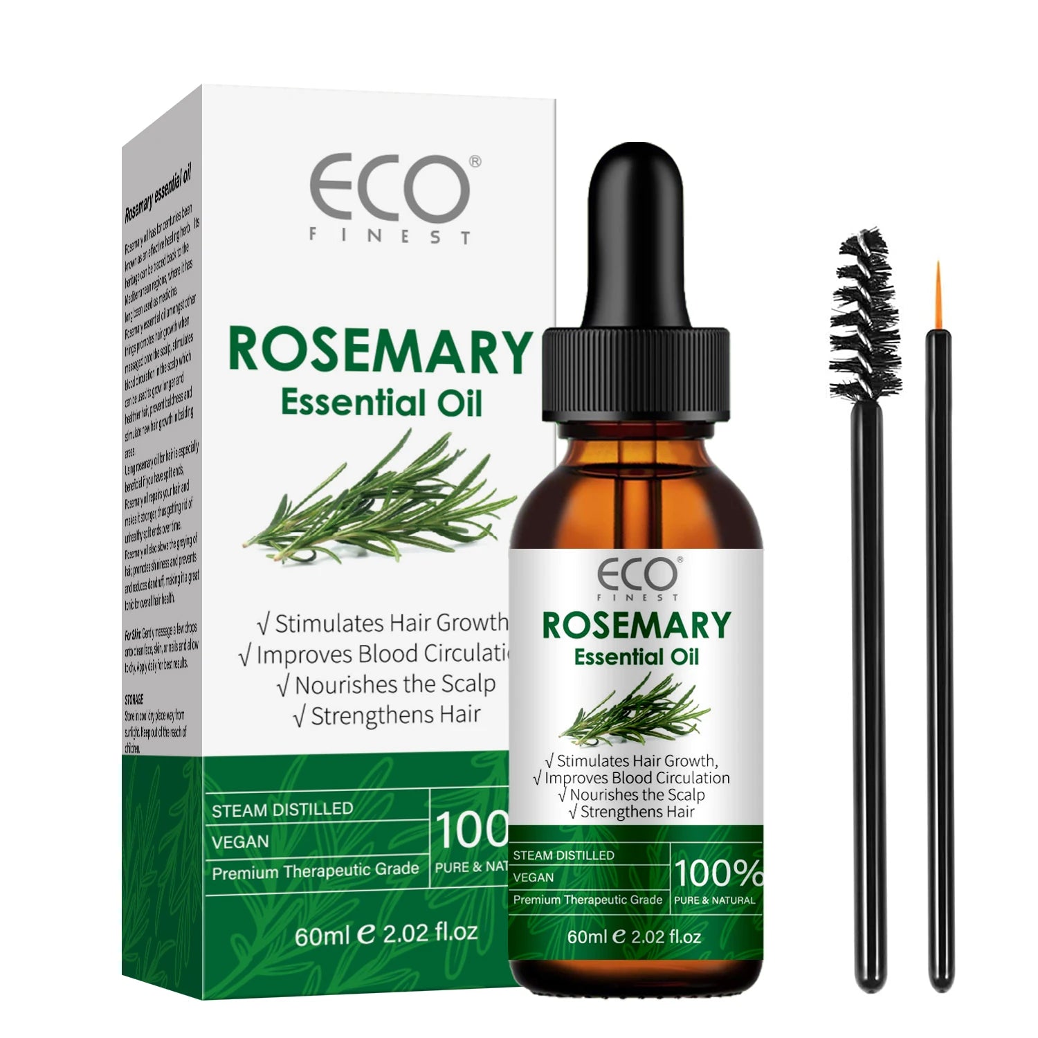 Eco Finest Organic Pure Rosemary Essential Oil for Hair Loss Dry Damaged Hair Stimulates Hair Growth Nourishes Scalp-60ml 3 Year