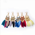 Risingmoon Fashion Earrings Boho Jewelry Cowgirl Women Long Tassel Bohemian Feather Earrings for Party Holiday