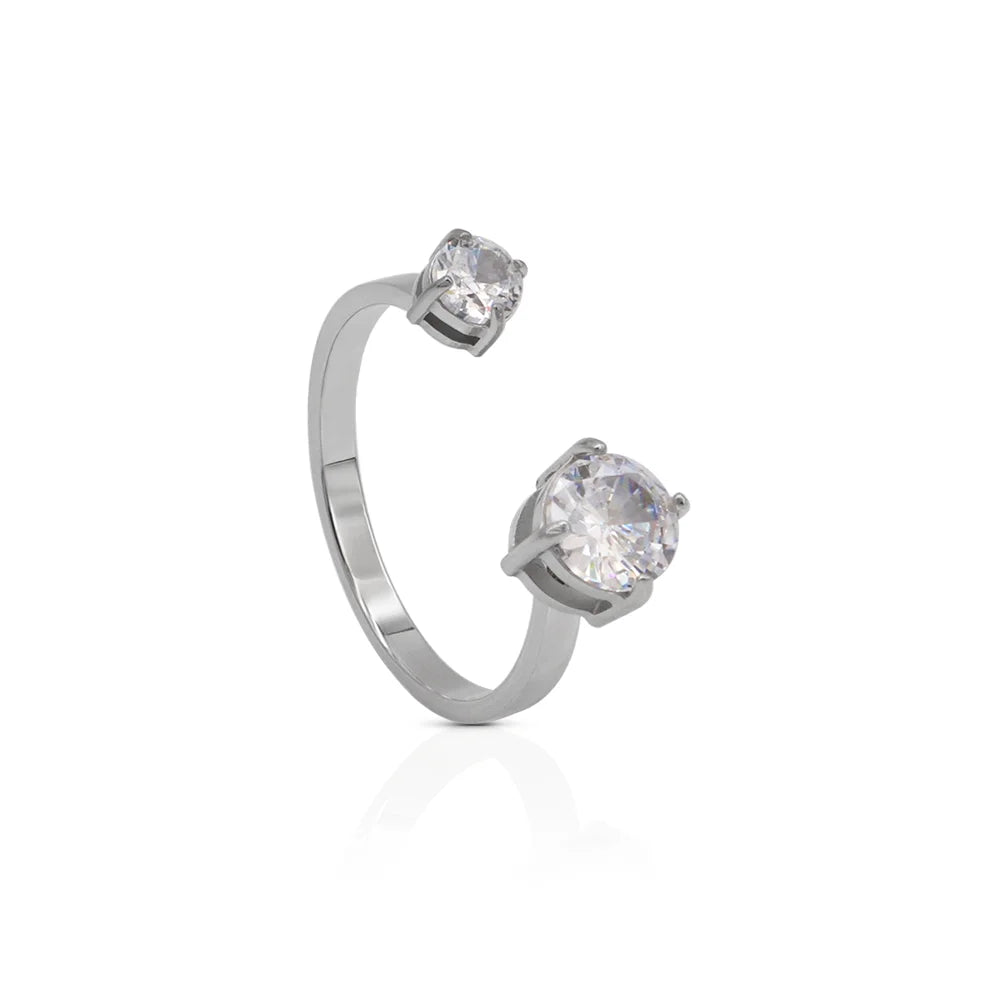 Chris April Fashion Jewelry 316L Stainless Steel Silver Zirconias Bezel Setting Open Ring for Women
