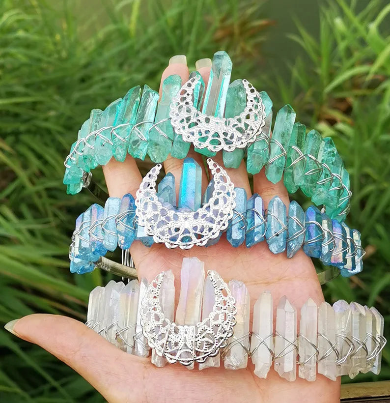 Diy Diy in Stock Natural Crystal Rainbow Crown Hairband Bridal Headdress Party Moon Tree Hairband Comb