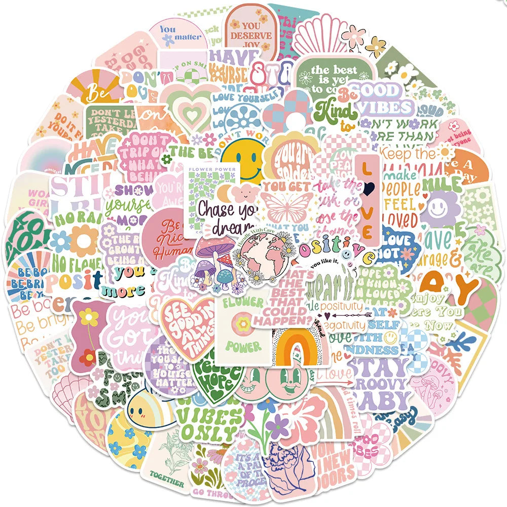100PCS Pink Cute Warm Color Positive Words Motivational Inspirational Quotes Sticker