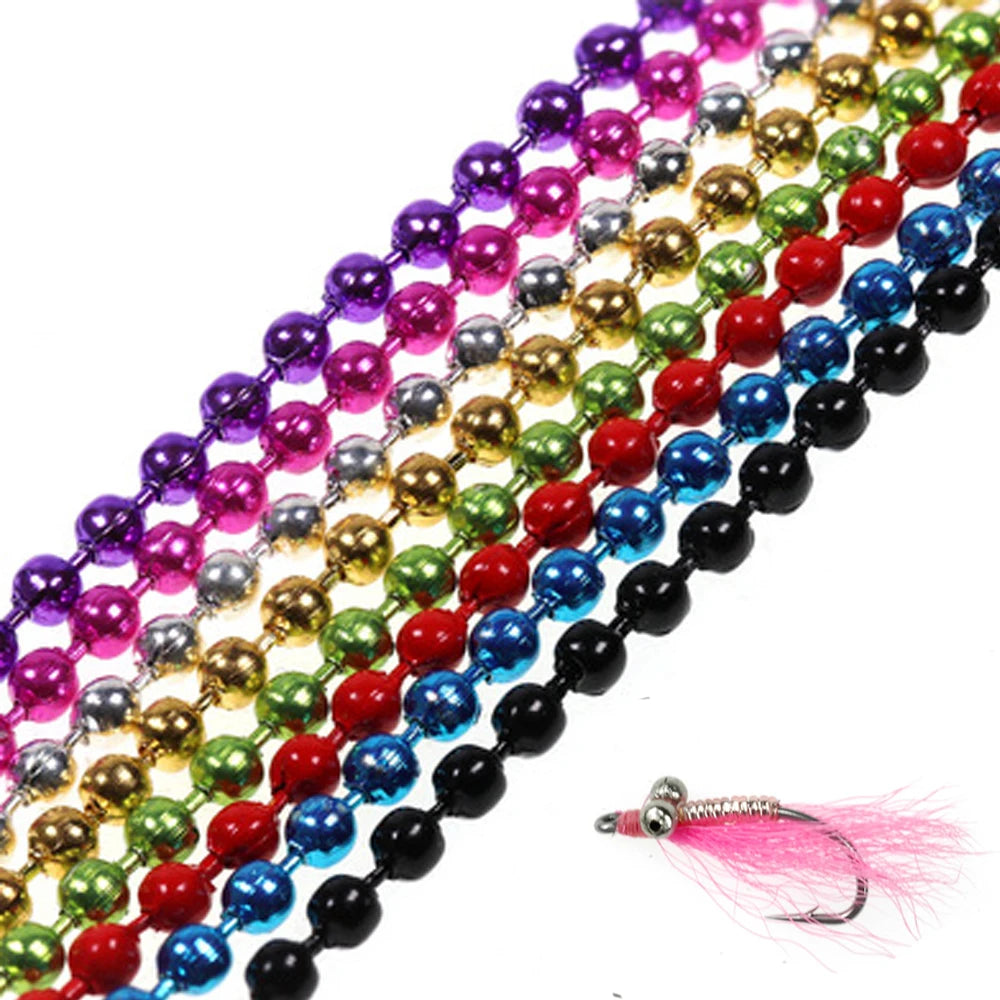Wholesale 45/60cm Fly Tying Metal Bead Chain Colorful Copper Dumbbel Chain Eyes Bead Head 1.2-4.5mm Nymph Fly Tying Material