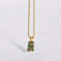 Fenny 18K Gold Plated Wholesale Waterproof Luxury Fashion Zirconia Pave Bear Pendant Choker Chain Stainless Steel Necklace