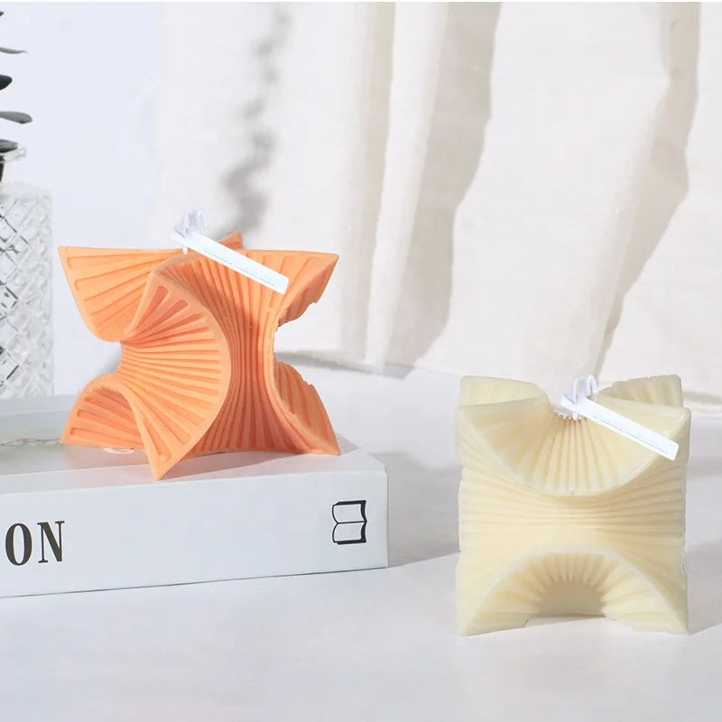 E-1016 Twisting Fan Shape Cube Candle Silicone Mold Novelty Unique Modern Stripe Geometry Crafts Gypsum Soap Ornament Wax Mould
