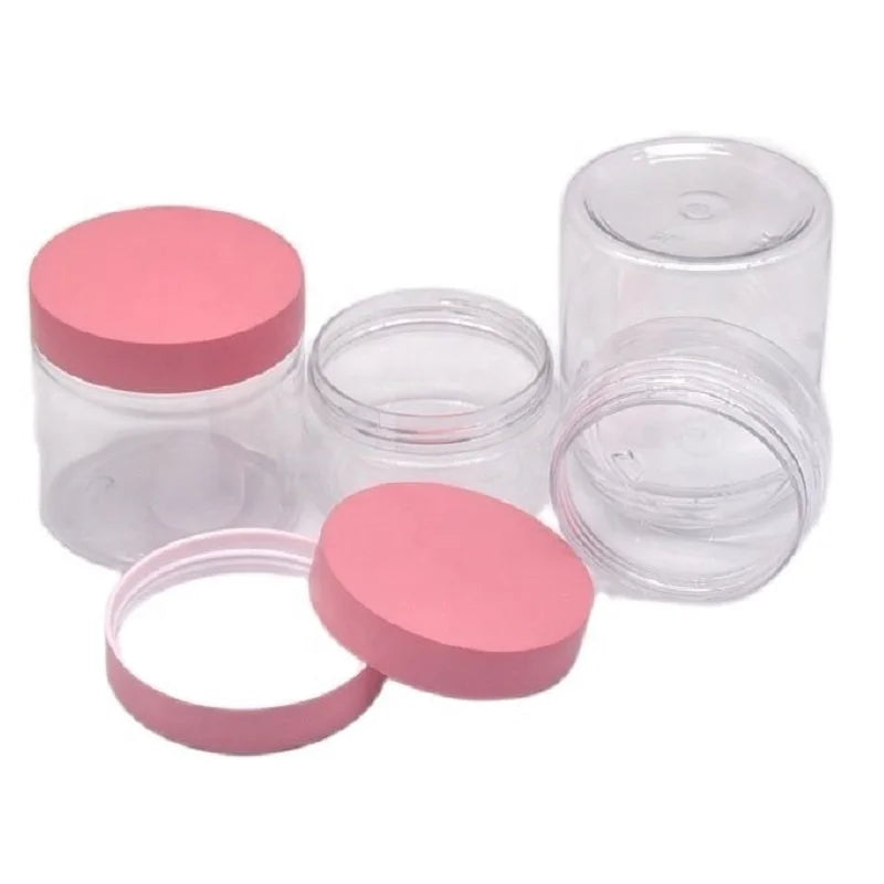 Transparent PET Plastic Cream Jars Wide Mouth Eye Cream Facial Mudpack Pot 100 120 150 200 250g Face Cream Jar Matte Pink Lid