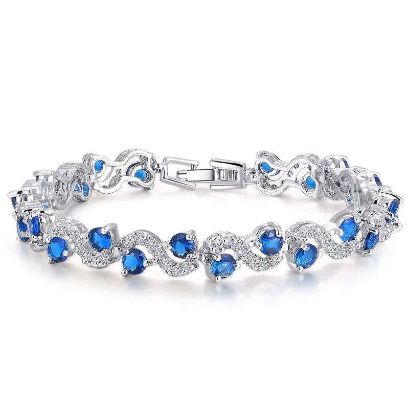 Wholesale Hot Fashion Korean Bracelet for Women Fine Flash Diamond AAA Zircon Platinum Plated Gemstone Bracelet